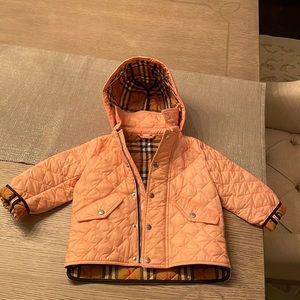 Authentic Children’s Burberry peach quilted jacket size 2Y